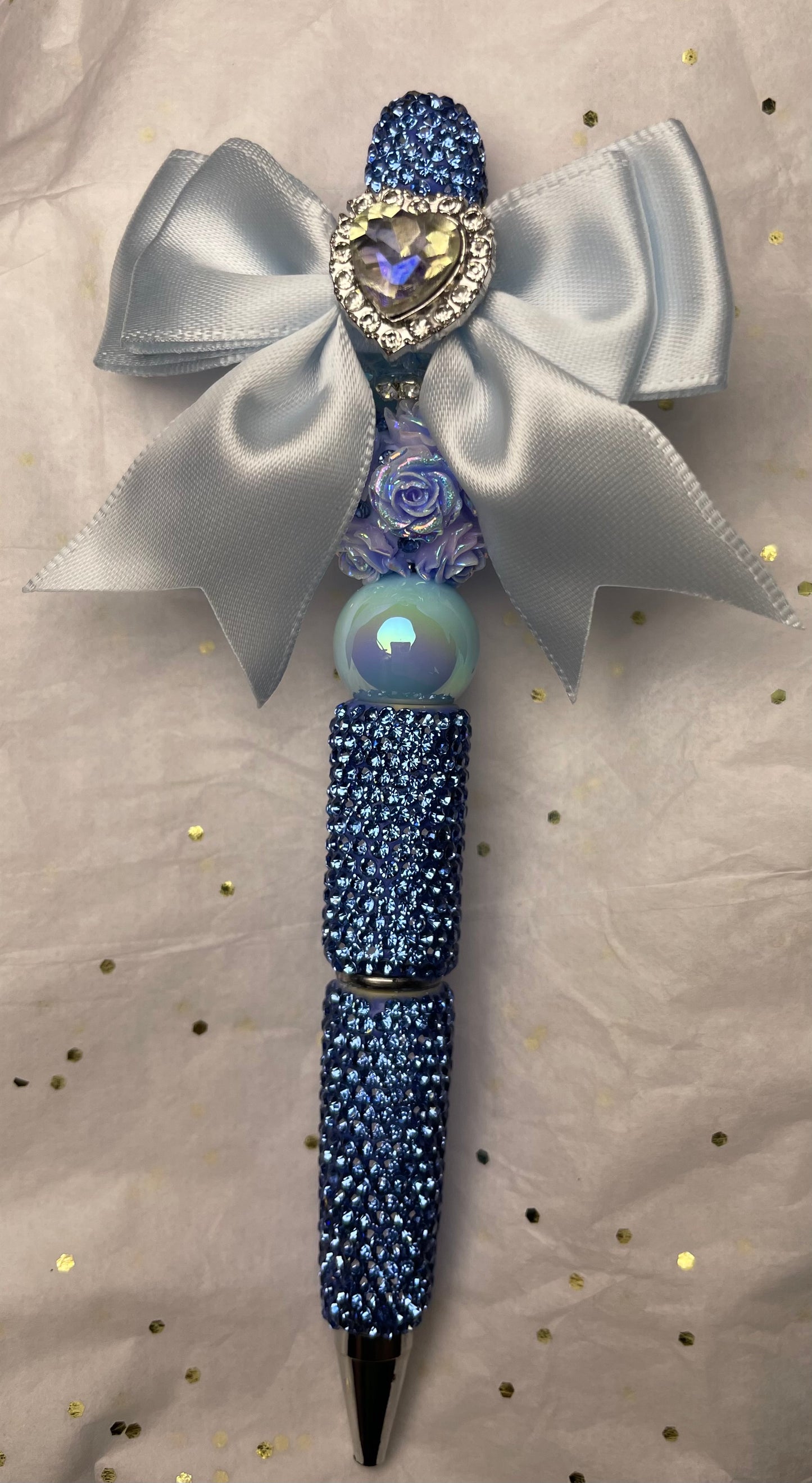 Baby Blue Pen with White Bow and Light Blue Pearl