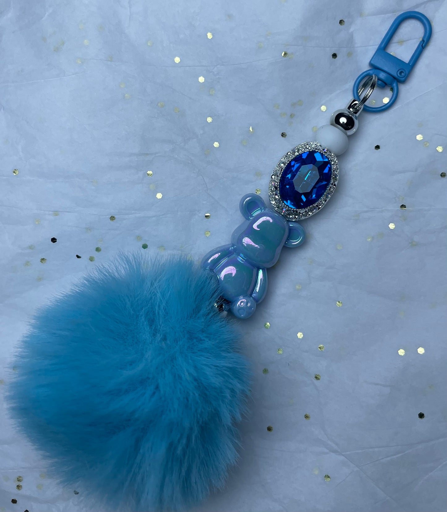 Light Blue Charm with bear and Fluffy Ball