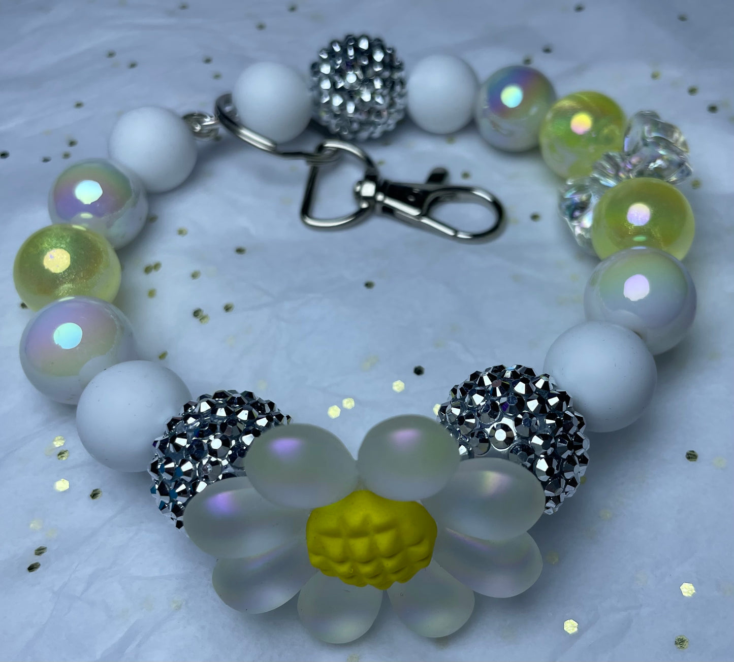 Yellow Charm Bracelet with Clear Sunflower for Bookbag