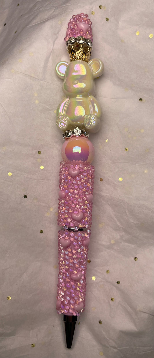 Pink Pen with White Shiny Bear at the Top