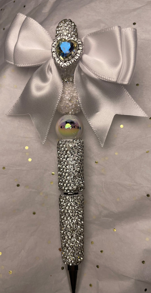 Silver Sparkly Pen with White Bow