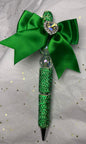 Bright Green Pen with Bow at the top and silver-ish Heart