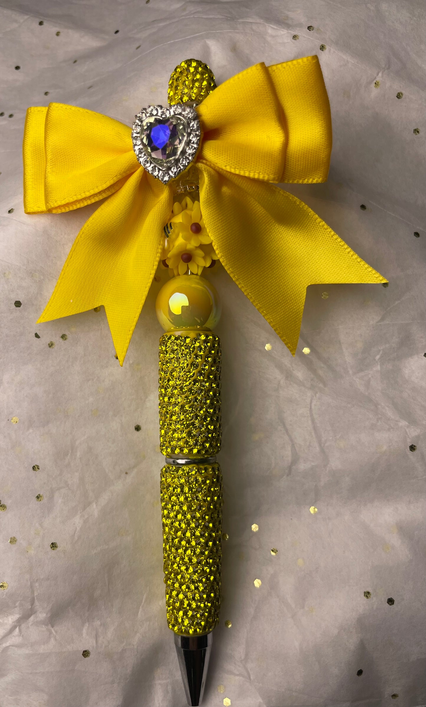 Yellow Pen with Flowers and Yellow Bow at the Top