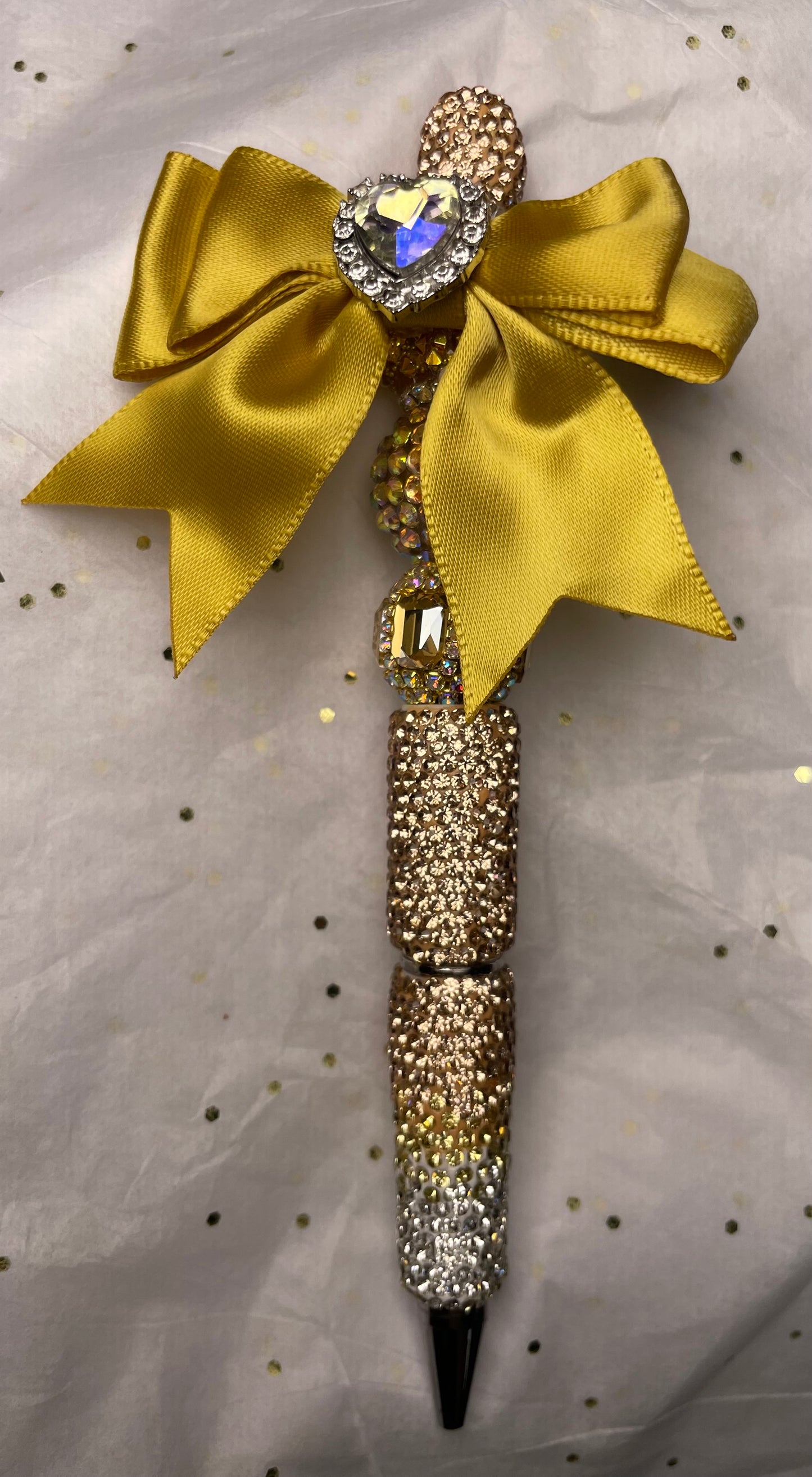 Gold and Yellow Pen with Bow and Heart