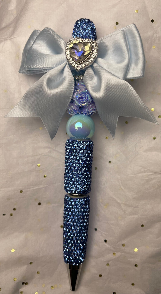 Baby Blue Pen with White Bow and Light Blue Pearl