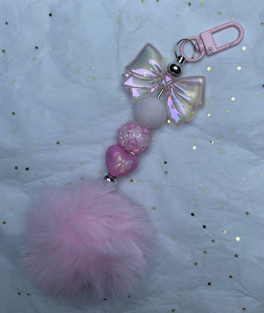 Pink Bow With Fluffy Bookbag Charm