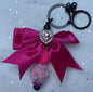 Pink Bow Charm for Keychain with Flowers