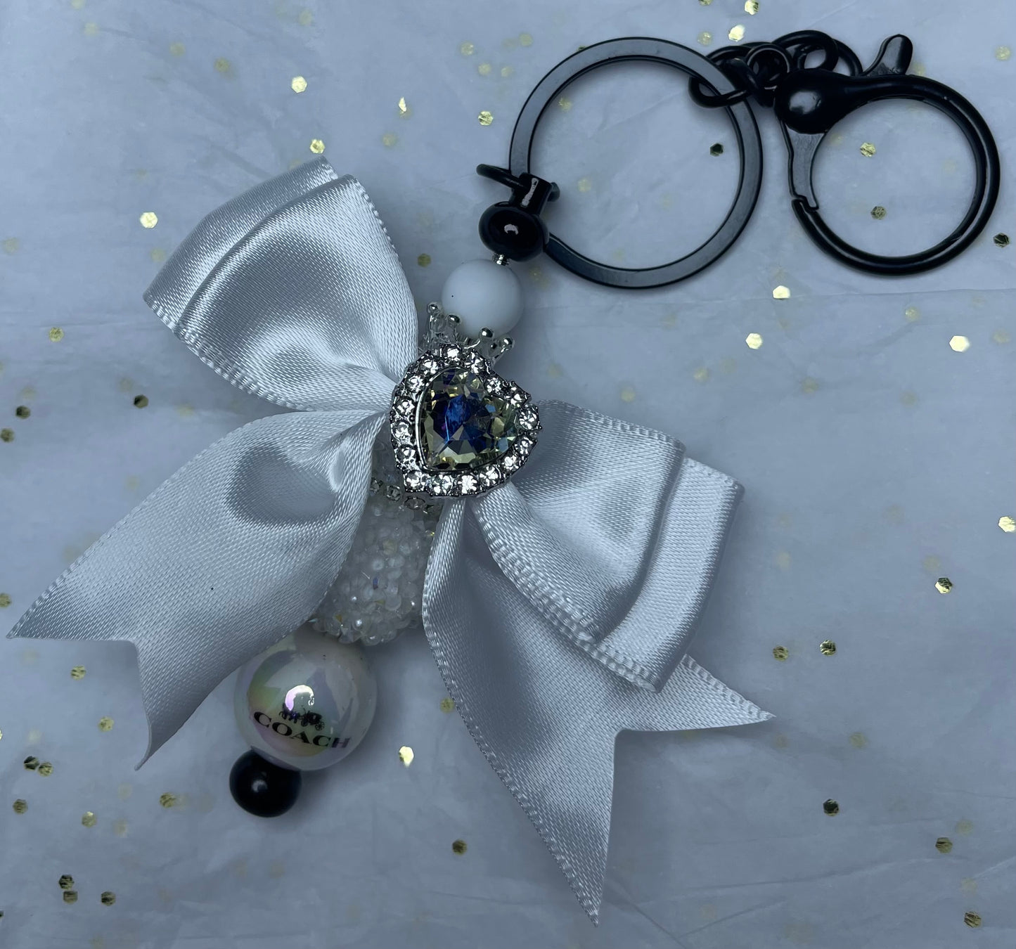 White Bow Charm Keychain
